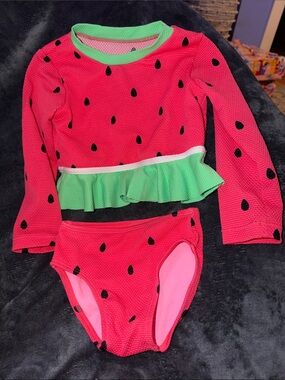 okie dokie Pink and Green Watermelon Two-Piece Swim Set